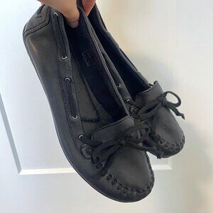 Hush Puppies Leather Black Moccasins Size 9